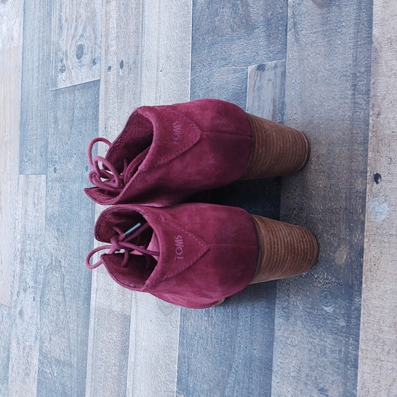 Toms Lunata Oxblood Burnished suede Block heel Bootie sz 9 EU 40 - Picture 15 of 15